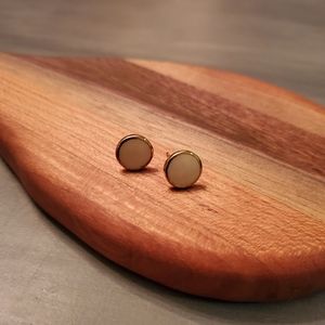 NWOT Cream Enamel Button Gold Tone Post Earrings